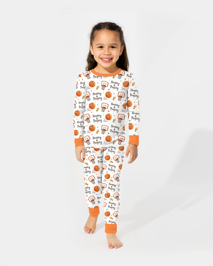 Funny Basketball Hooping & Pooping Bamboo Two Piece Long Sleeve Pajama Set