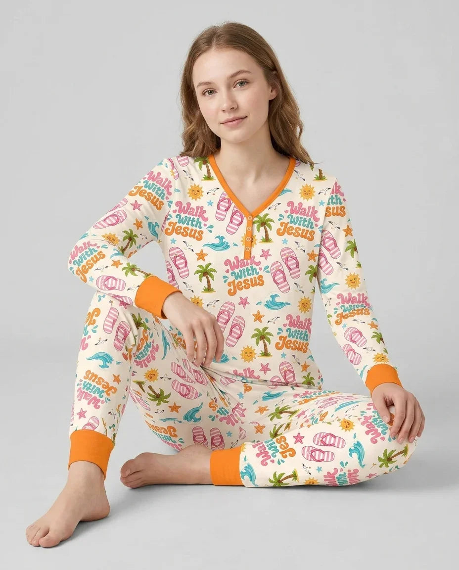 Groovy Summer Walk With Jesus Bamboo Women Pajama Set