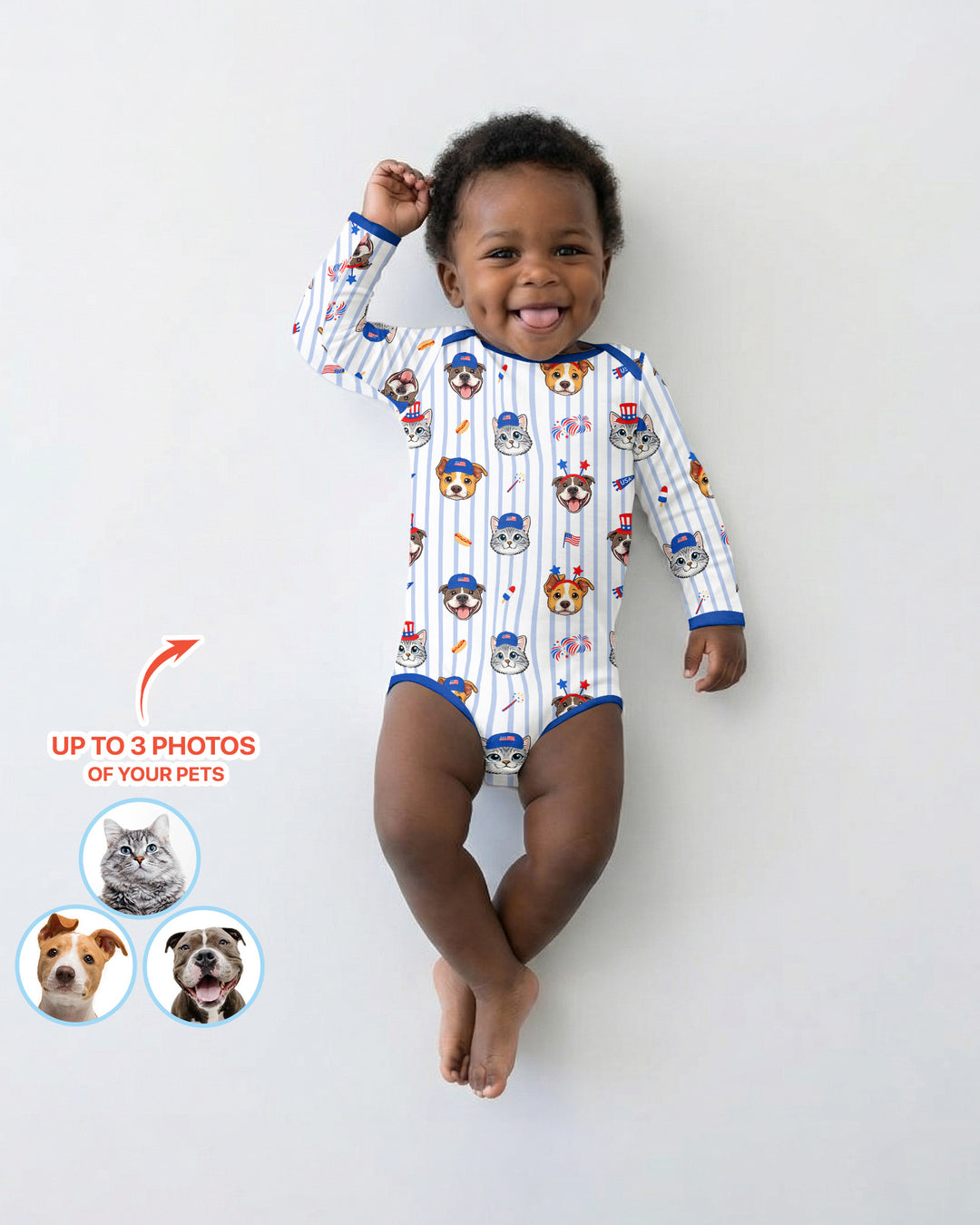 Custom Pet Image 4th of July Family Matching Bamboo Bodysuit