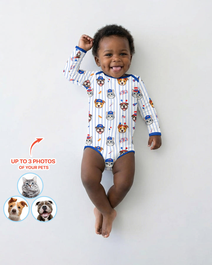 Custom Pet Image 4th of July Family Matching Bamboo Bodysuit