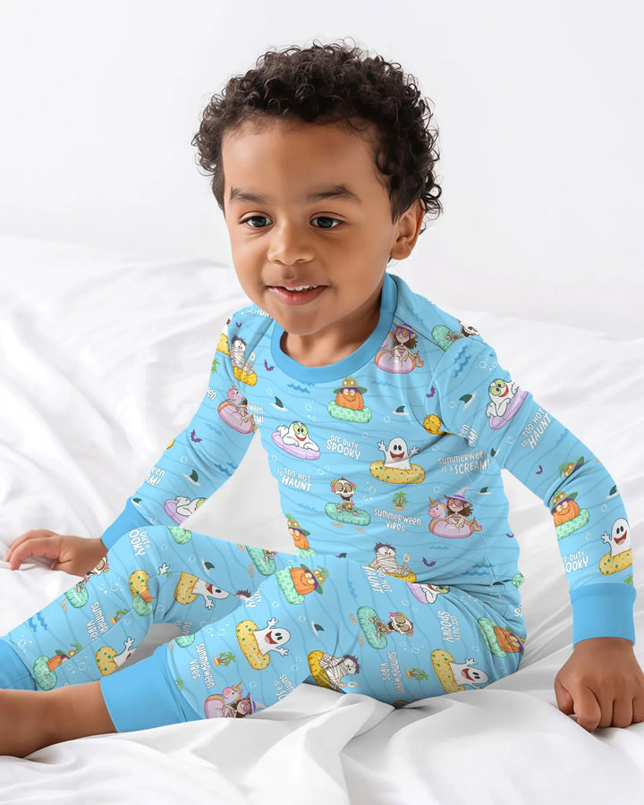 Summerween Cartoon Bamboo Two Piece Long Sleeve Pajama Set