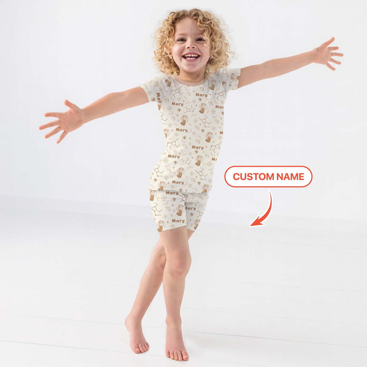 Bohemian Baby Zodiac Signs Custom Name Bamboo Two Piece Short Sleeve Shorts Pajama Set