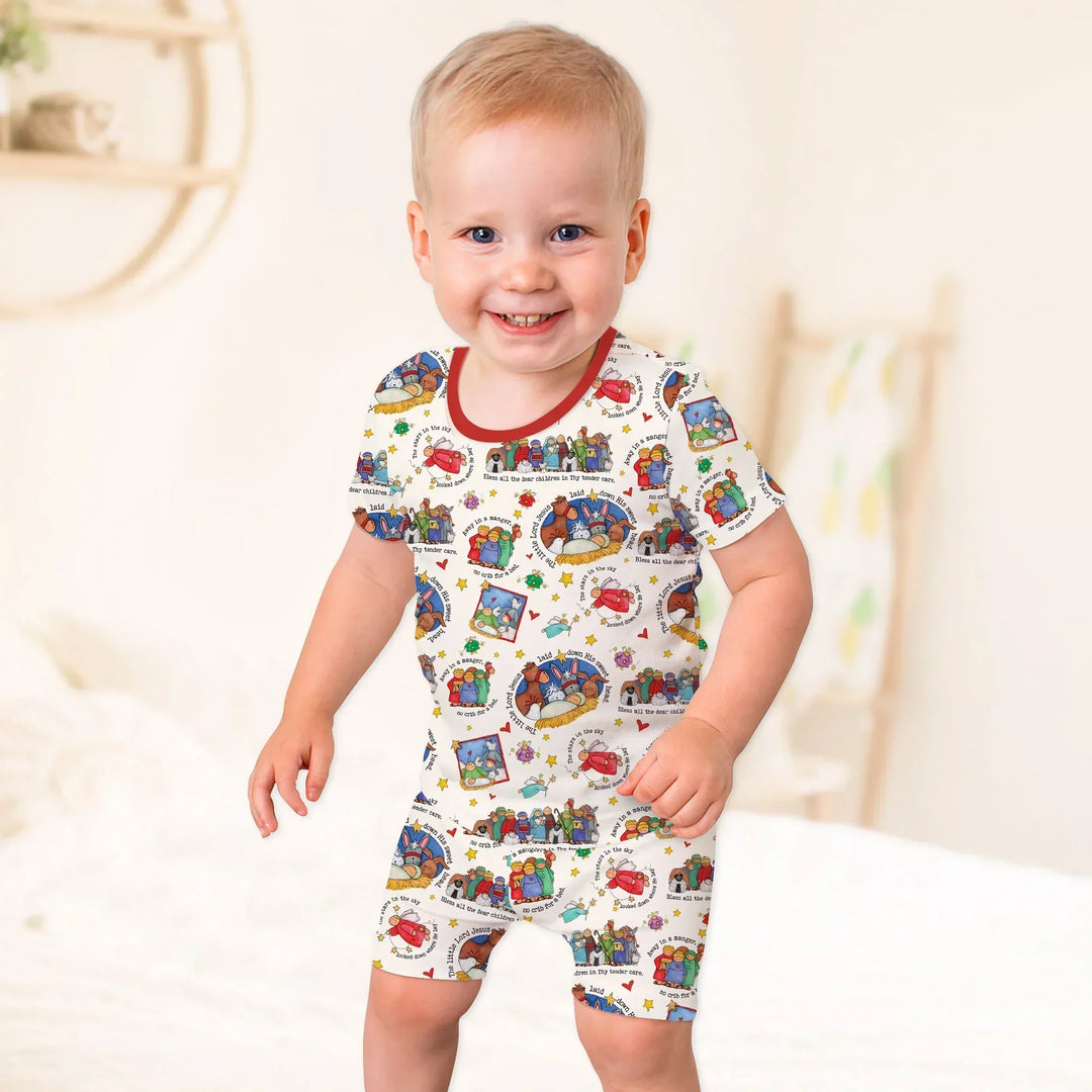 Away In A Manger Blessings Bamboo Two Piece Short Sleeve Shorts Pajama Set