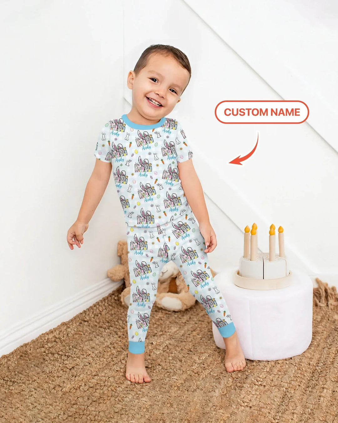 Custom Name Easter Family Matching Bamboo Two Piece Short Sleeve Pajama Set