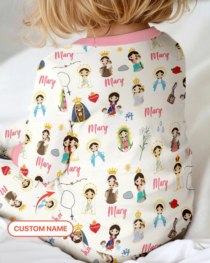 Custom Name Mother Mary Bamboo Two Piece Long Sleeve Pajama Set