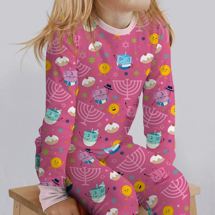 Hanukkah Little Dreidel Family Bamboo Two Piece Long Sleeve Pajama Set