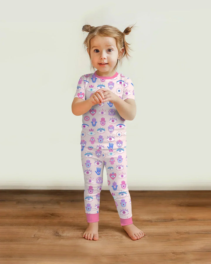 Hamsa Heart Guardians Family Matching Bamboo Two Piece Short Sleeve Pajama Set