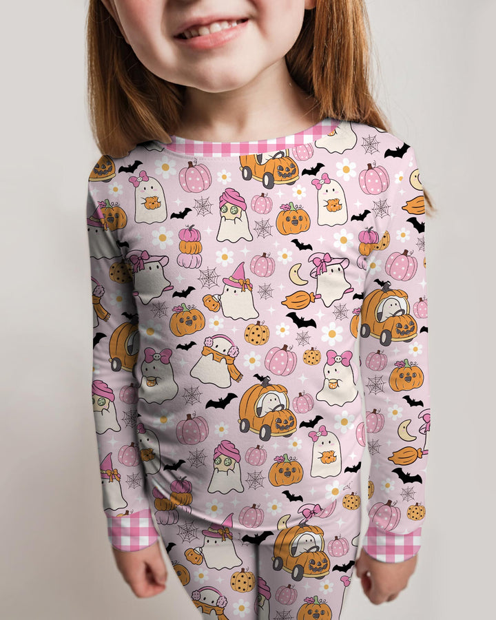 Pink Boo Patch Bamboo Two Piece Long Sleeve Pajama Set