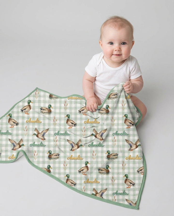 Mallard Duck Custom Name Bamboo Blanket