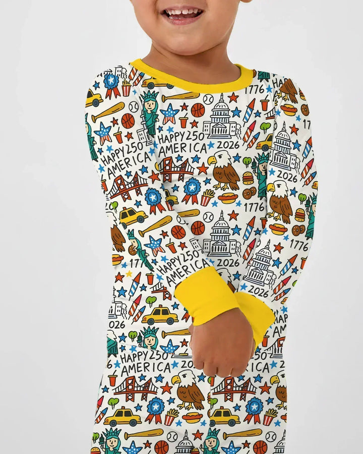 Doodle America 250th Anniversary Family Bamboo Two Piece Long Sleeve Pajama Set