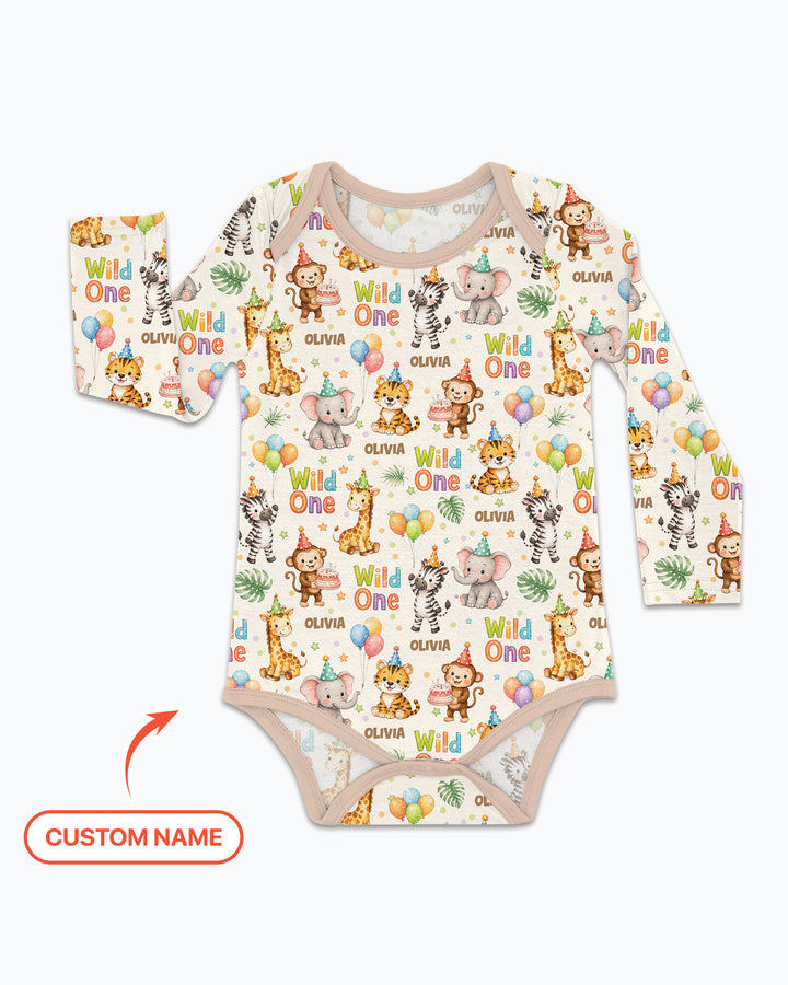 Custom Name 1st Birthday Wild One Bamboo Bodysuit
