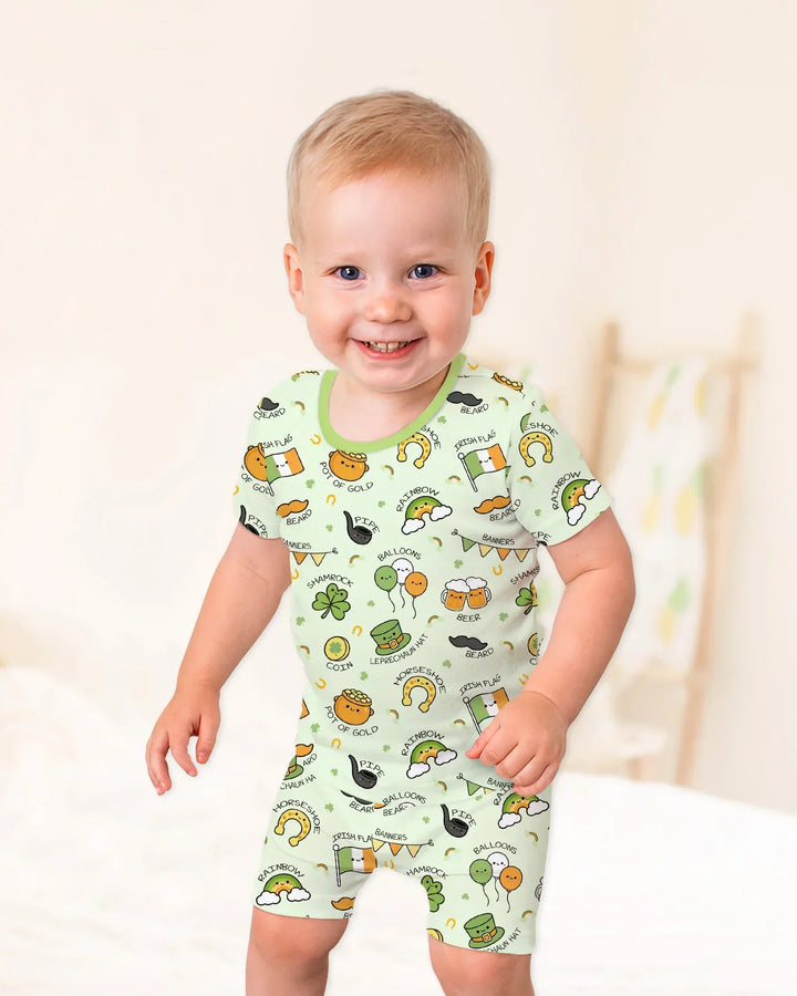 Kawaii St Patrick's Day Bamboo Two Piece Short Sleeve Shorts Pajama Set