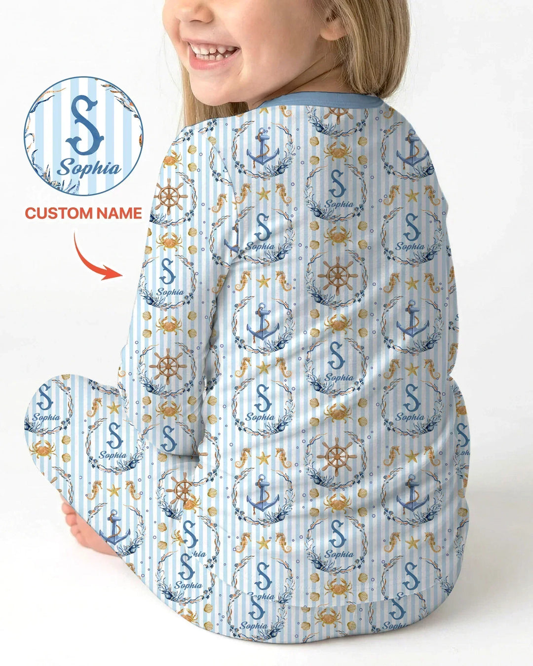 Bon Voyage Custom Name Bamboo Two Piece Long Sleeve Pajama Set