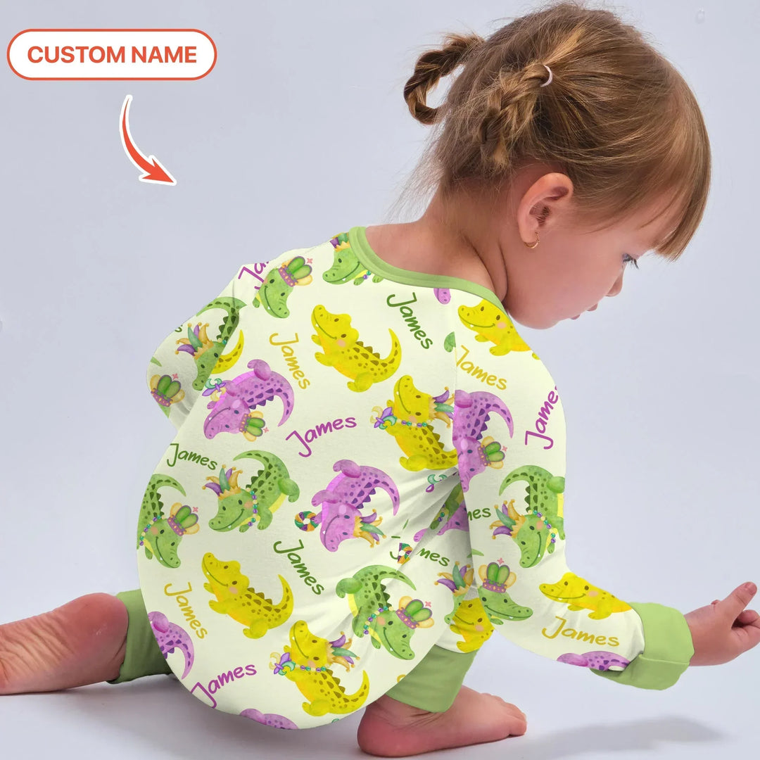 Custom Name Mardi Gras Alligator Bamboo Convertible Zippy