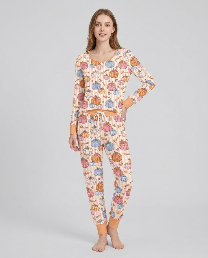 Custom Name Pumpkin Patch Bamboo Women Pajama Set