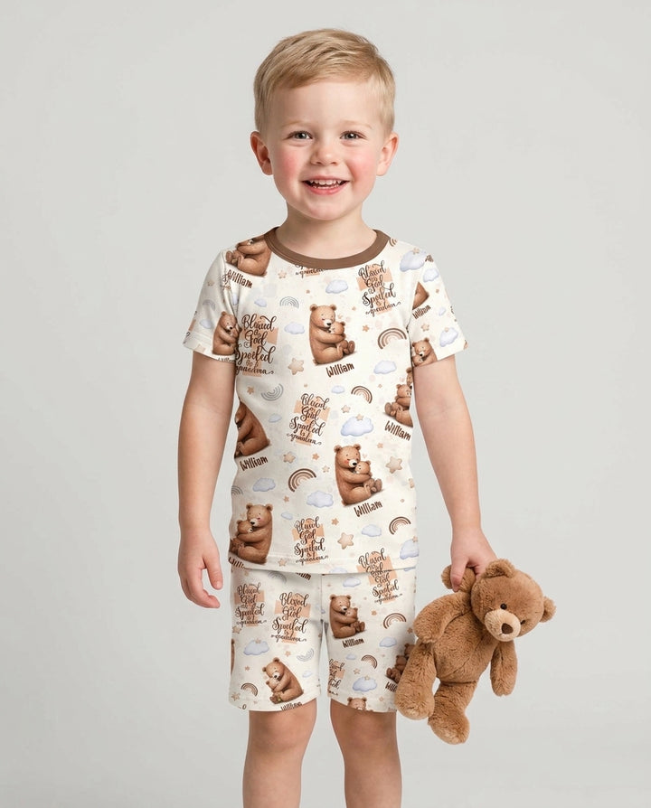 Custom Name Blessed By God Spoiled By Grandma Bamboo Two Piece Short Sleeve Shorts Pajama Set