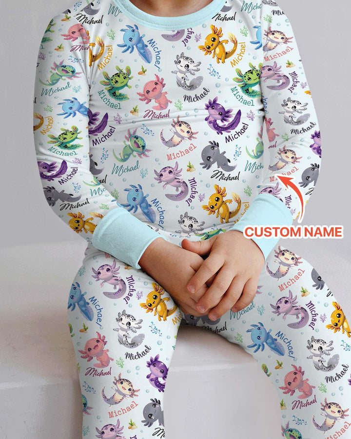 I Love You Axolotl Custom Name Bamboo Two Piece Long Sleeve Pajama Set