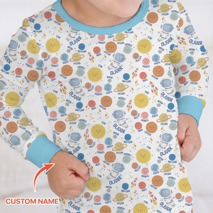 Custom Name Little's Kid into Universer Bamboo Two Piece Long Sleeve Pajama Set