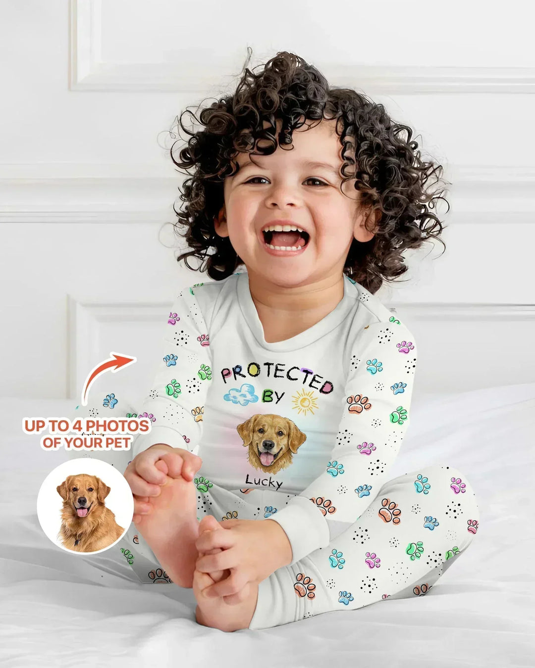 Custom Photo Crayon "Protected By" Bamboo Two Piece Long Sleeve Pajama Set