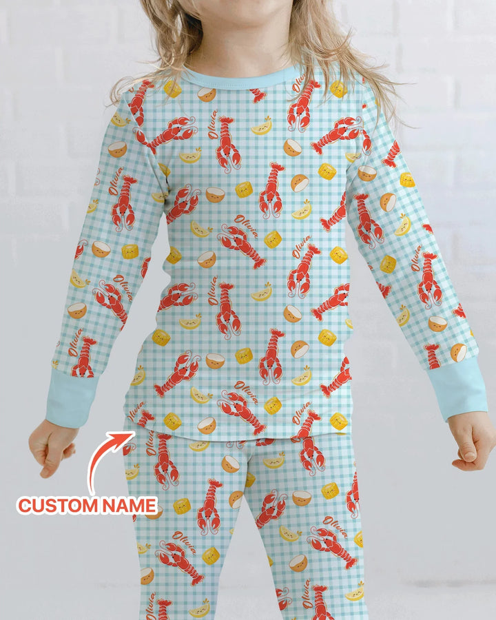 Custom Name Preppy Crawfish Season Bamboo Two Piece Long Sleeve Pajama Set