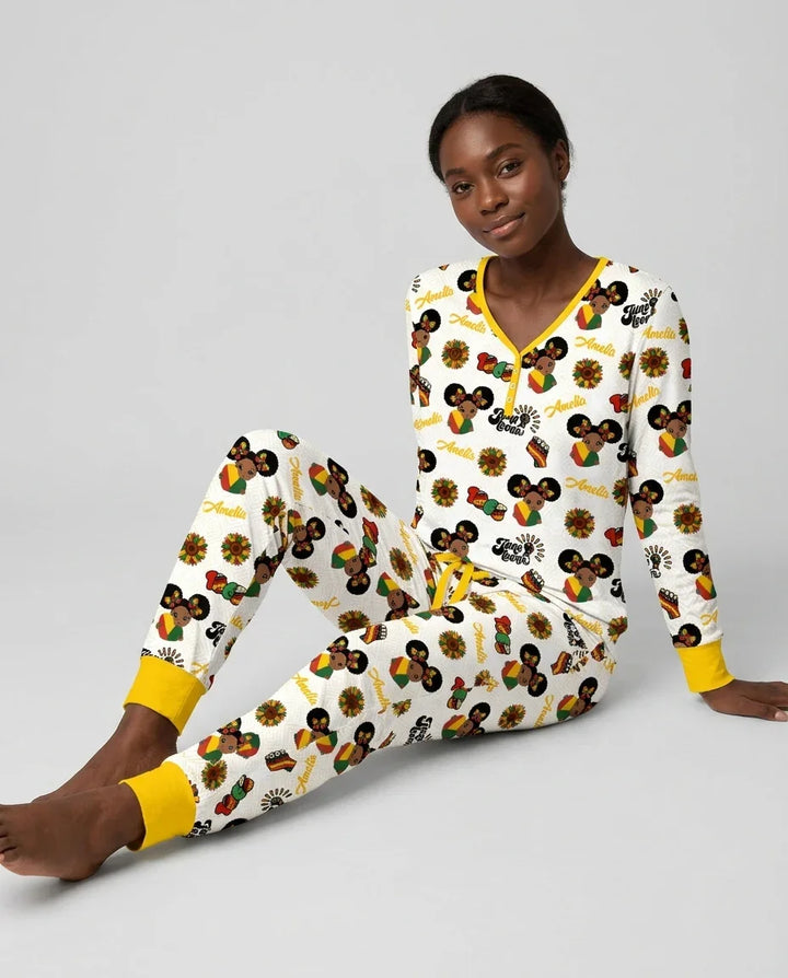 Custom Name Bloom in Freedom Bamboo Women Pajama Set