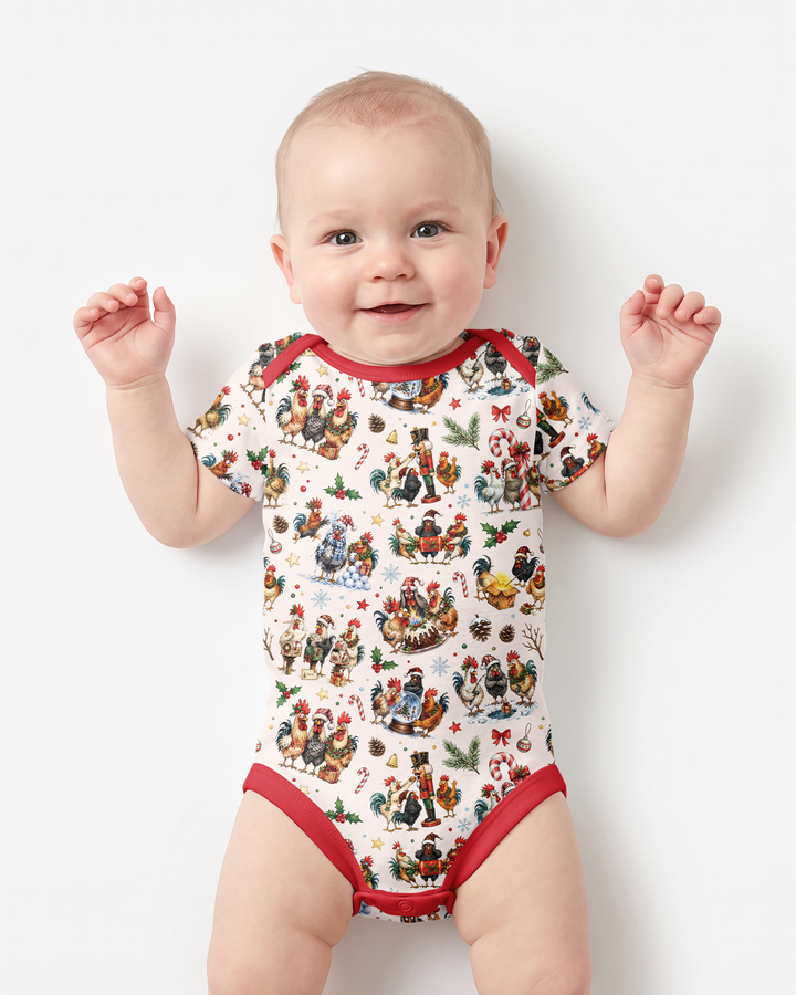Funny Roosters On Christmas Bamboo Bodysuit