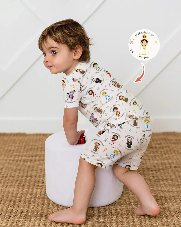 Pray For Us Family Matching Bamboo Two Piece Short Sleeve Shorts Pajama Set