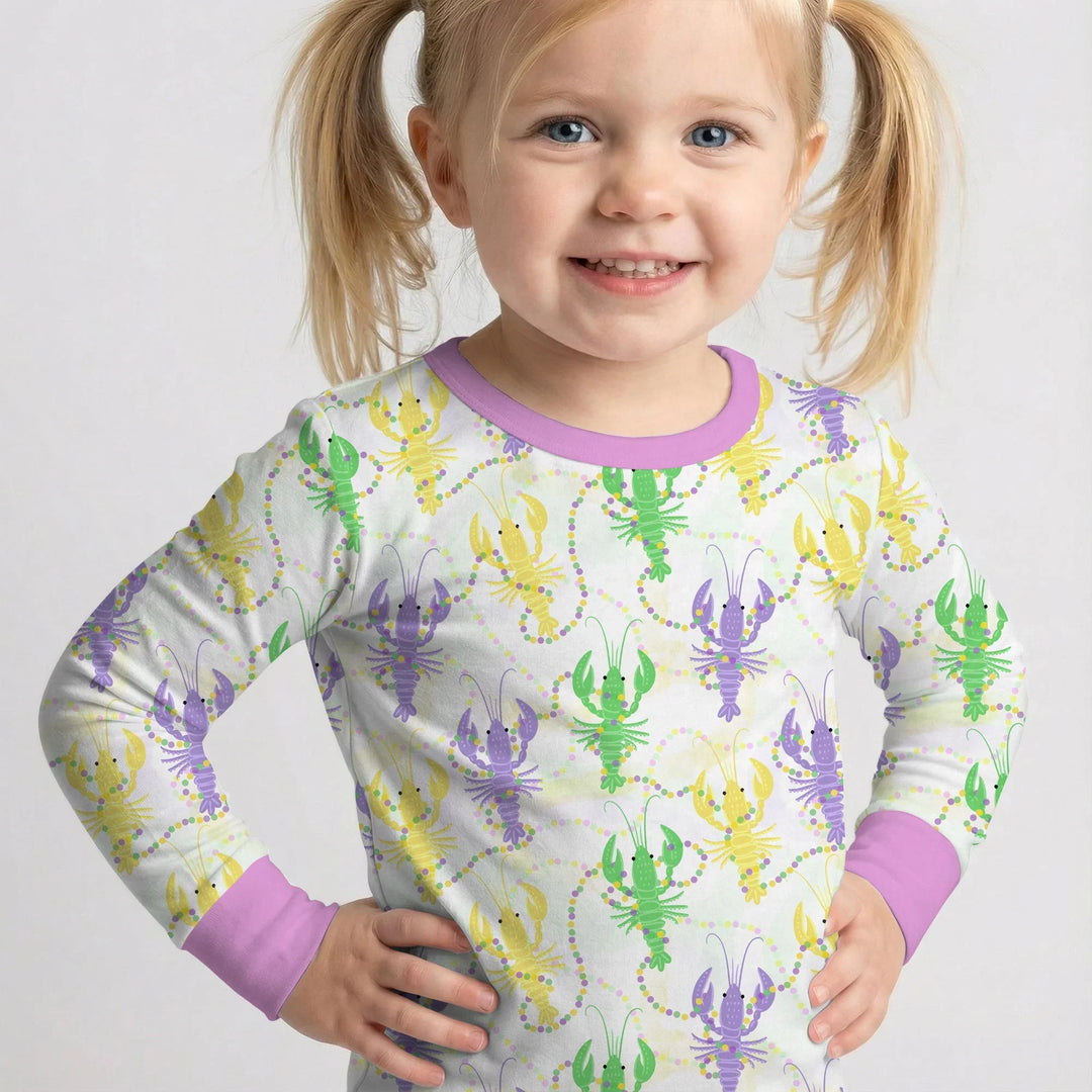 Mardi Gras Crawfish Family Matching Bamboo Two Piece Long Sleeve Pajama Set