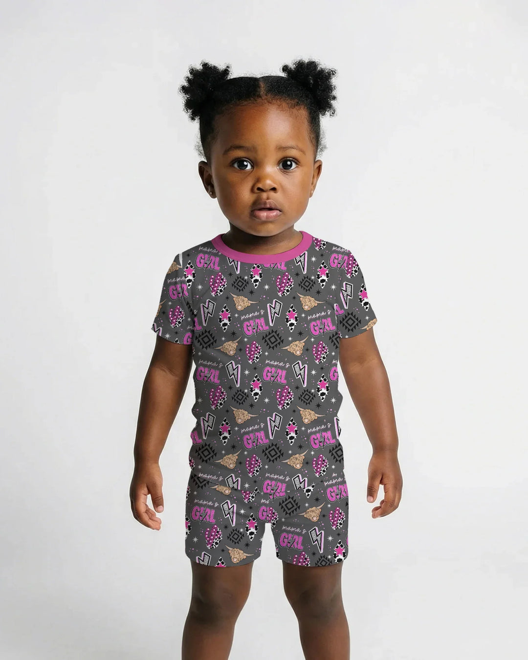 Western Mama & Me Matching  Bamboo Two Piece Short Sleeve Shorts Pajama Set