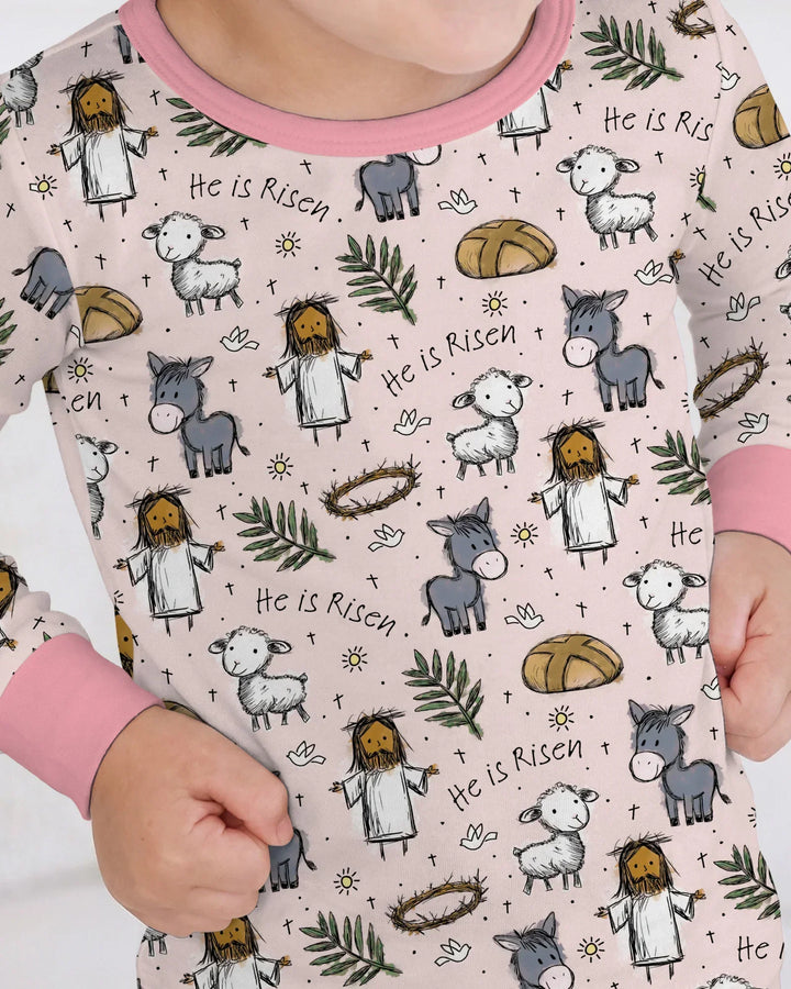 He Is Risen Easter Family Matching Bamboo Two Piece Long Sleeve Pajama Set