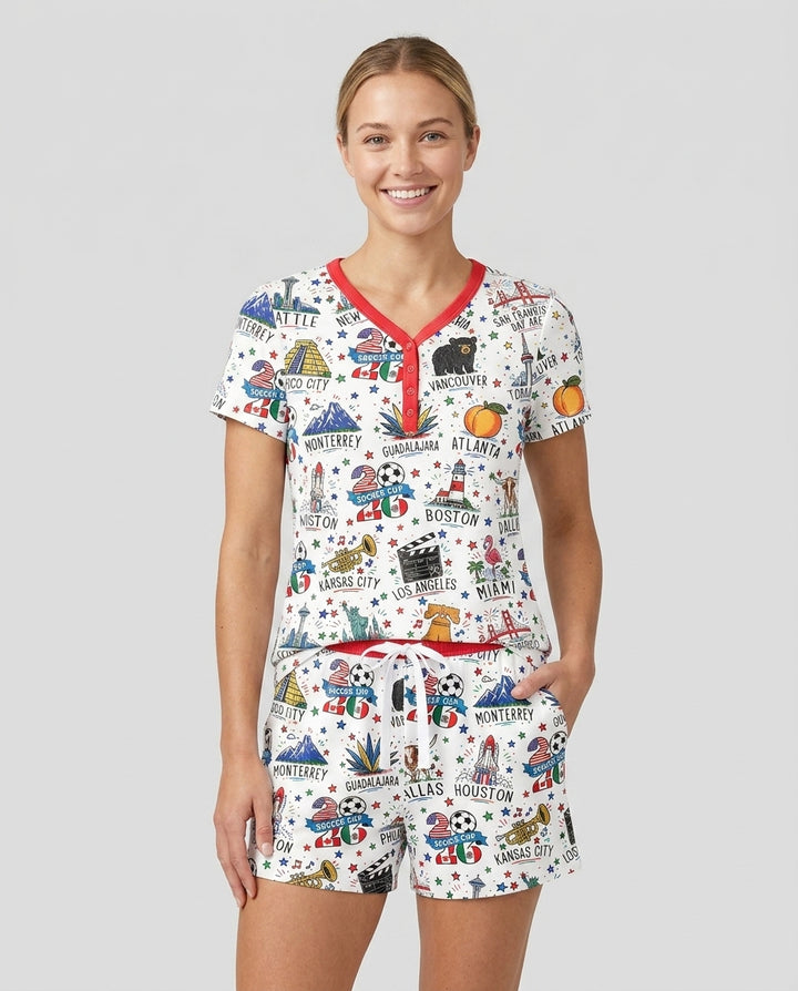 2026 Soccer Cup Host Citties Bamboo Women Short Sleeve Short Pajama Set