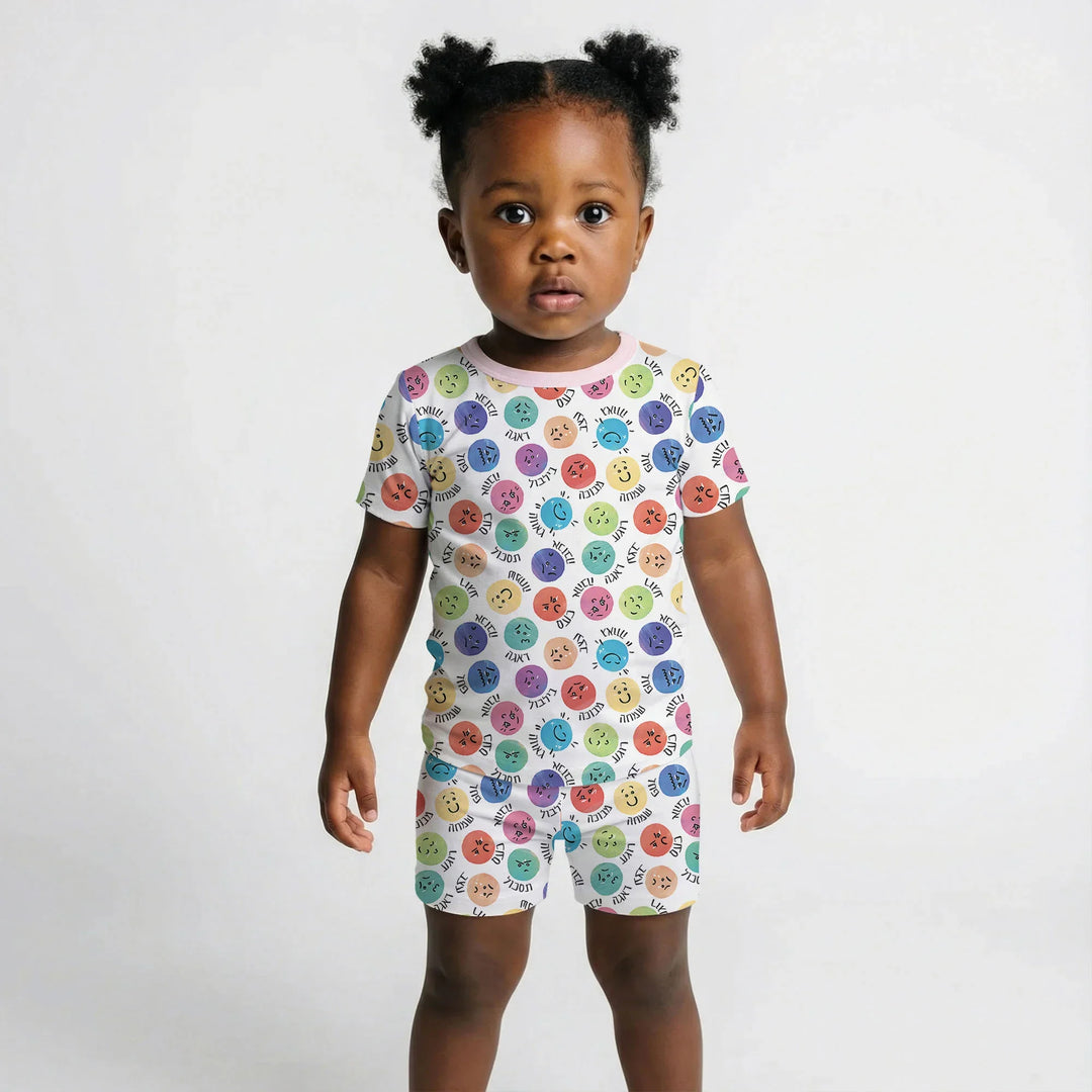 My Emotions Hebrew Bamboo Two Piece Short Sleeve Shorts Pajama Set