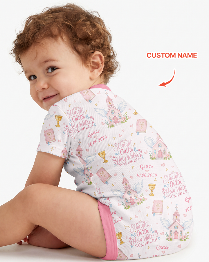 Custom Name Baptism Christening Straight Outta Holy Water Bamboo Bodysuit
