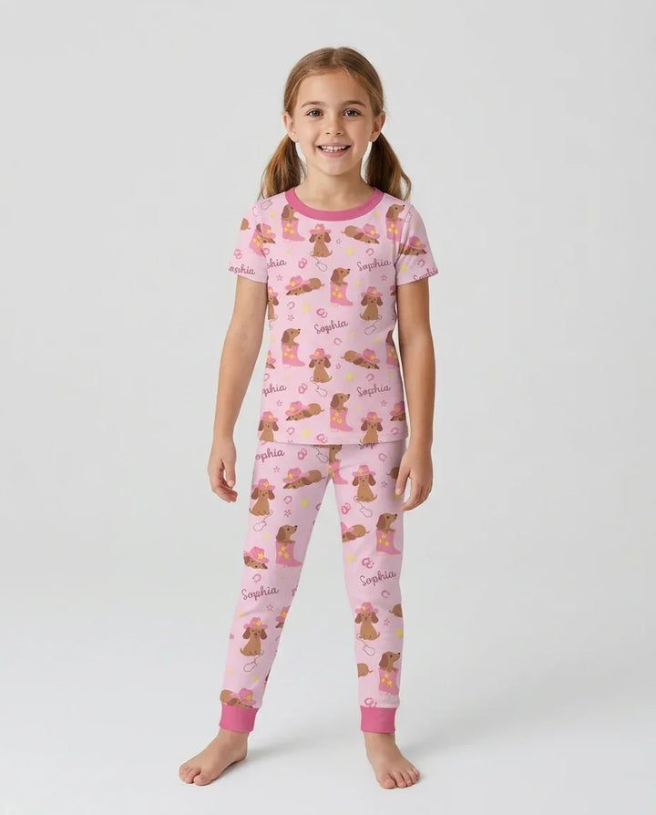 Howdy Dachshund Two Piece Short Sleeve Pajama Set