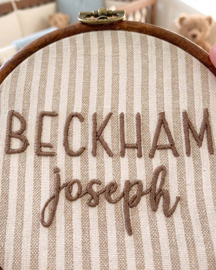 Minimalist Baby Name For Boy Embroidered Custom Hoop