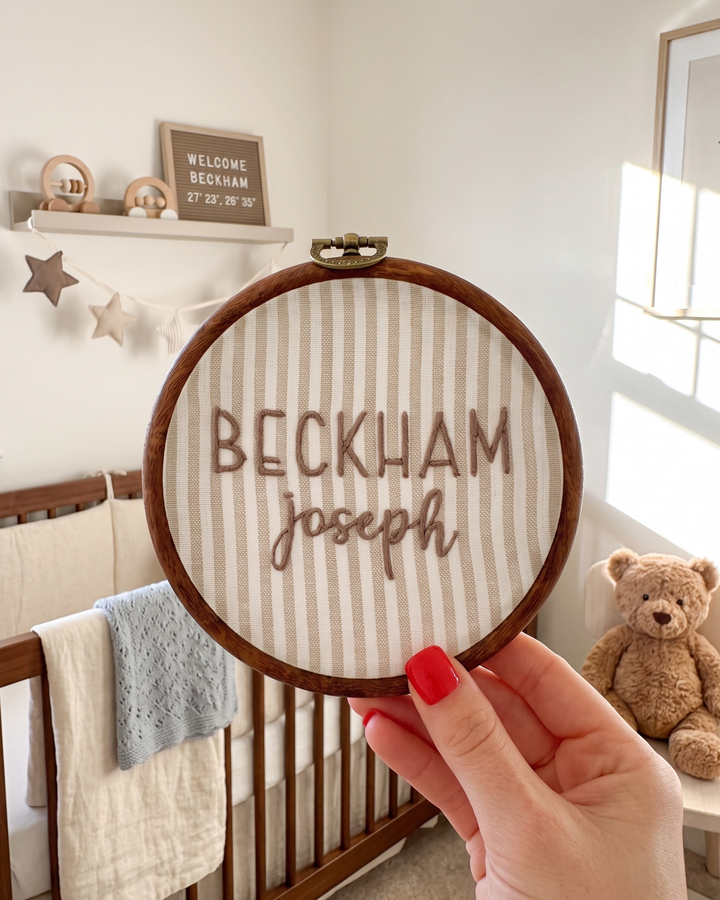 Minimalist Baby Name For Boy Embroidered Custom Hoop