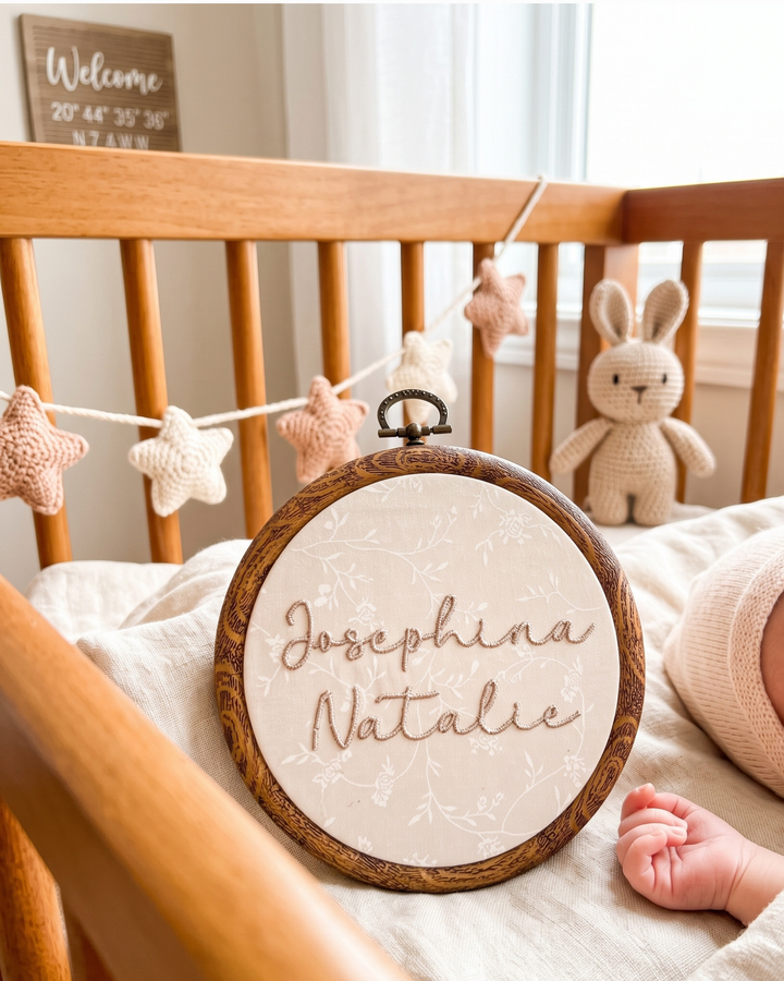 Minimalist Baby Name For Girl Embroidered Custom Hoop