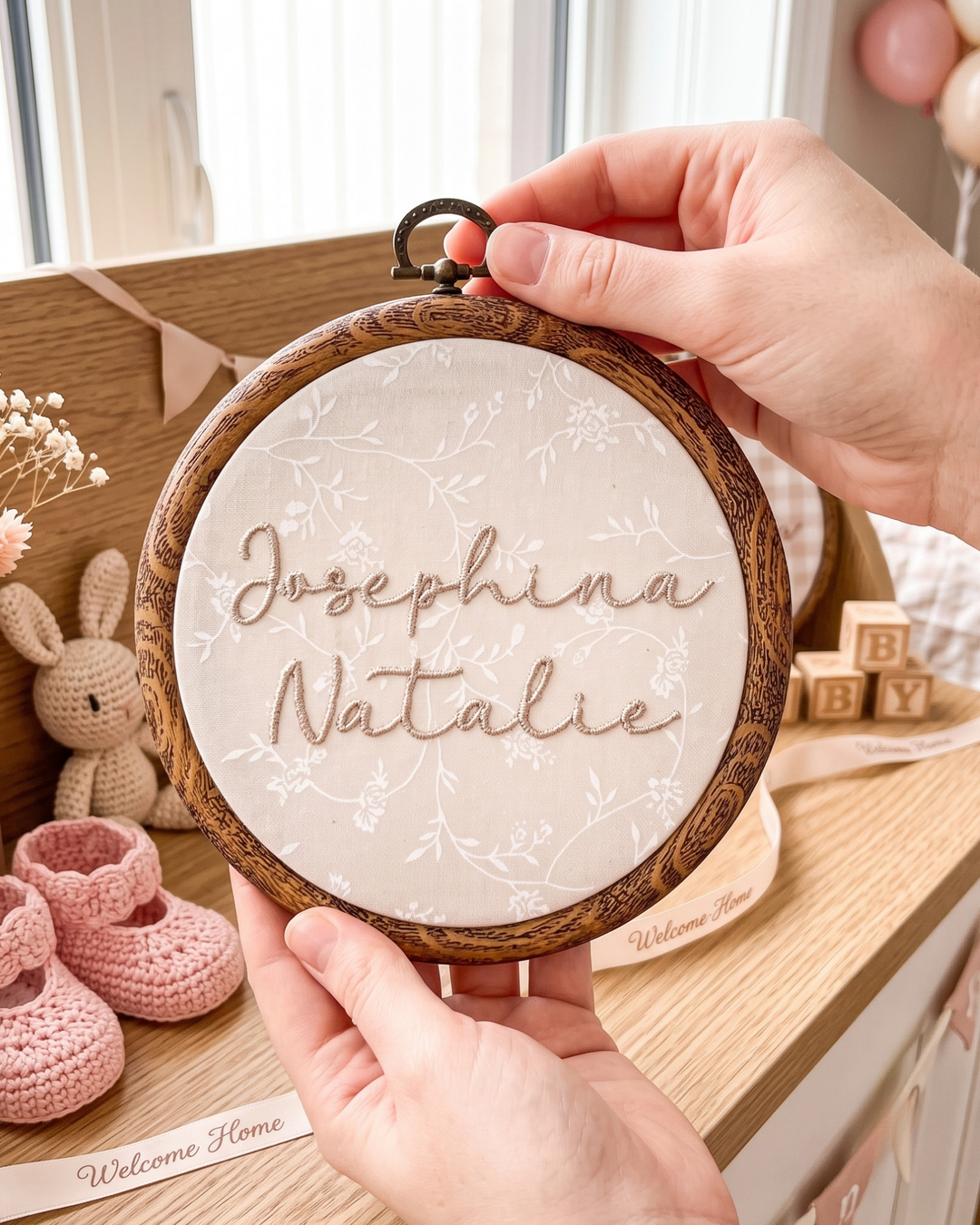 Minimalist Baby Name For Girl Embroidered Custom Hoop