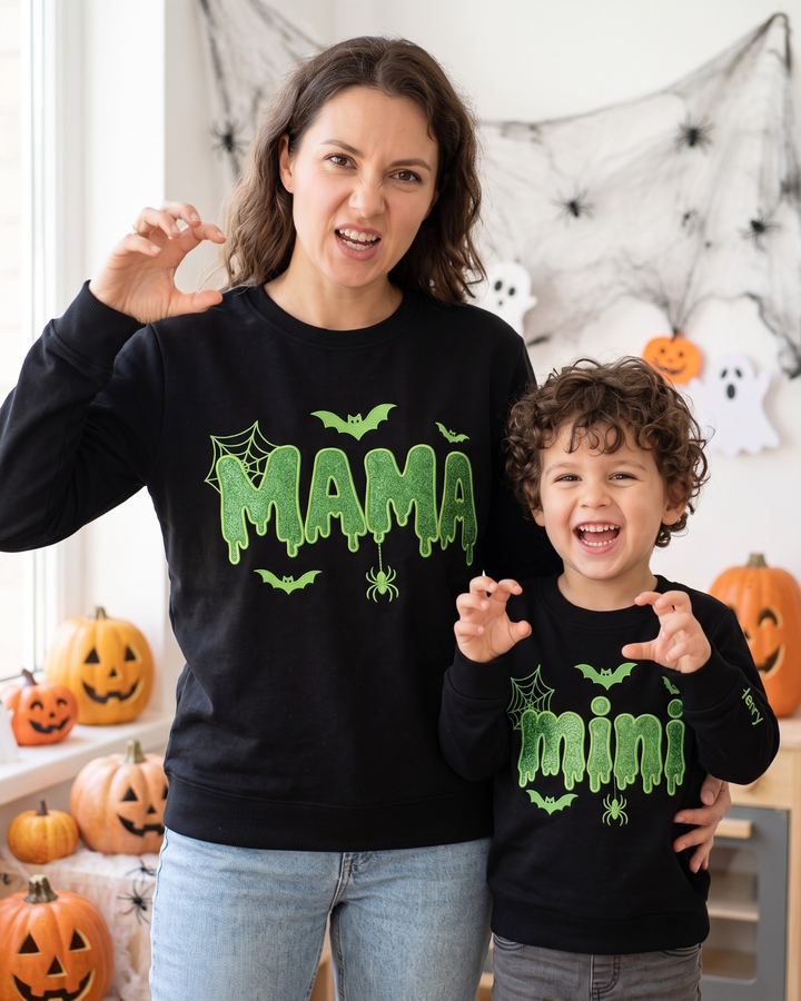 Mama Spooky Embroidered Bamboo Women Crewneck Sweatshirt