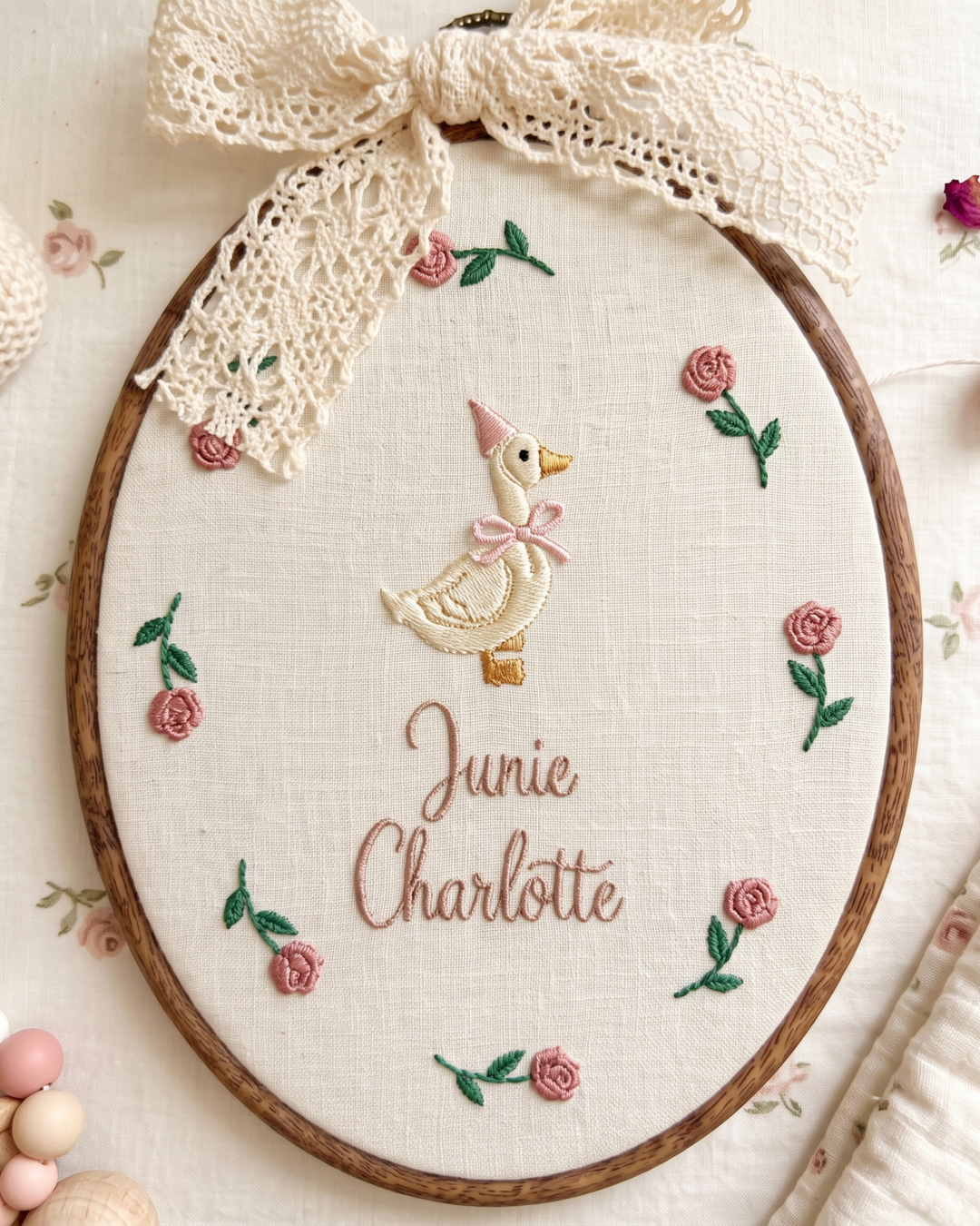 Rosie Goose Embroidered Custom Hoop
