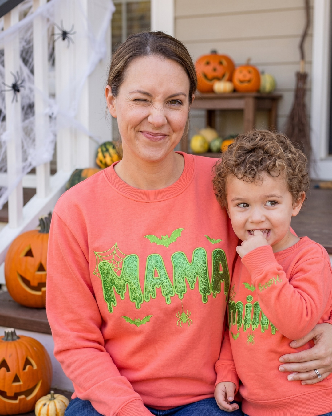 Mama Spooky Embroidered Bamboo Women Crewneck Sweatshirt