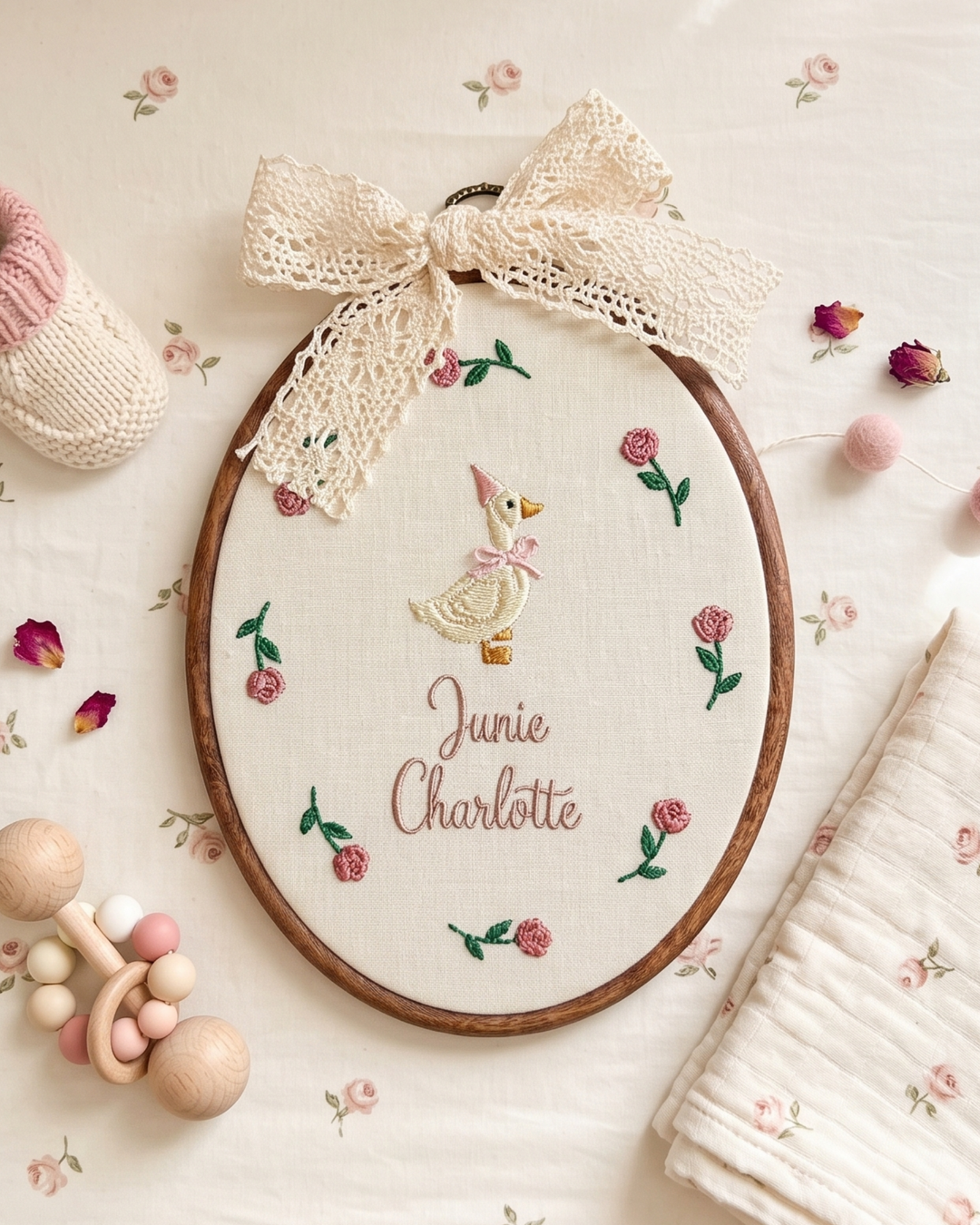 Rosie Goose Embroidered Custom Hoop