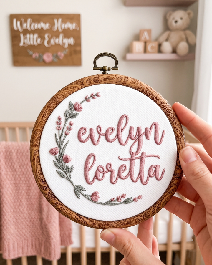 Rosy Baby Bloom Embroidered Custom Hoop