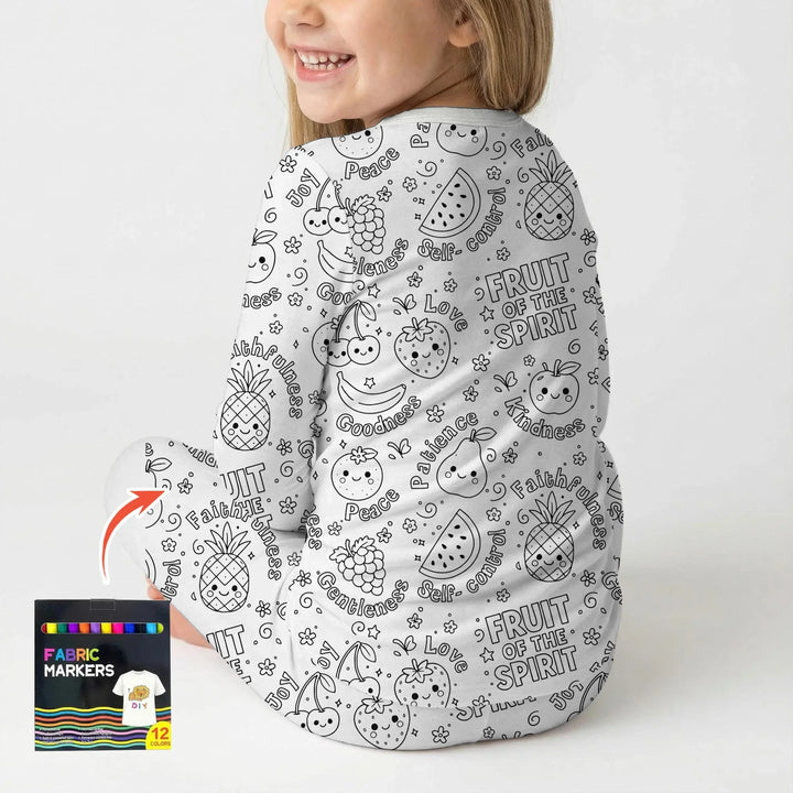 All Colorable Fruit of the Spirit Bamboo Two Piece Long Sleeve Pajama Set