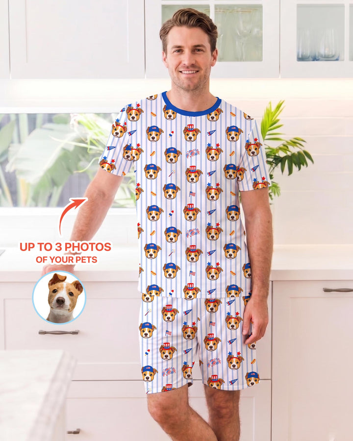 Custom Pet Image 4th of July Family Matching Bamboo Men Short Sleeve Short Pajama Set
