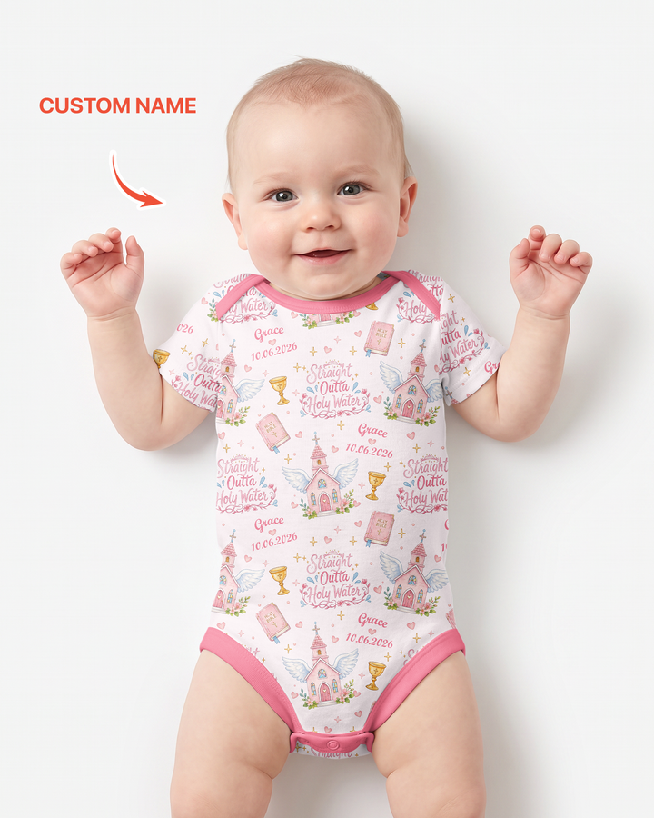 Custom Name Baptism Christening Straight Outta Holy Water Bamboo Bodysuit