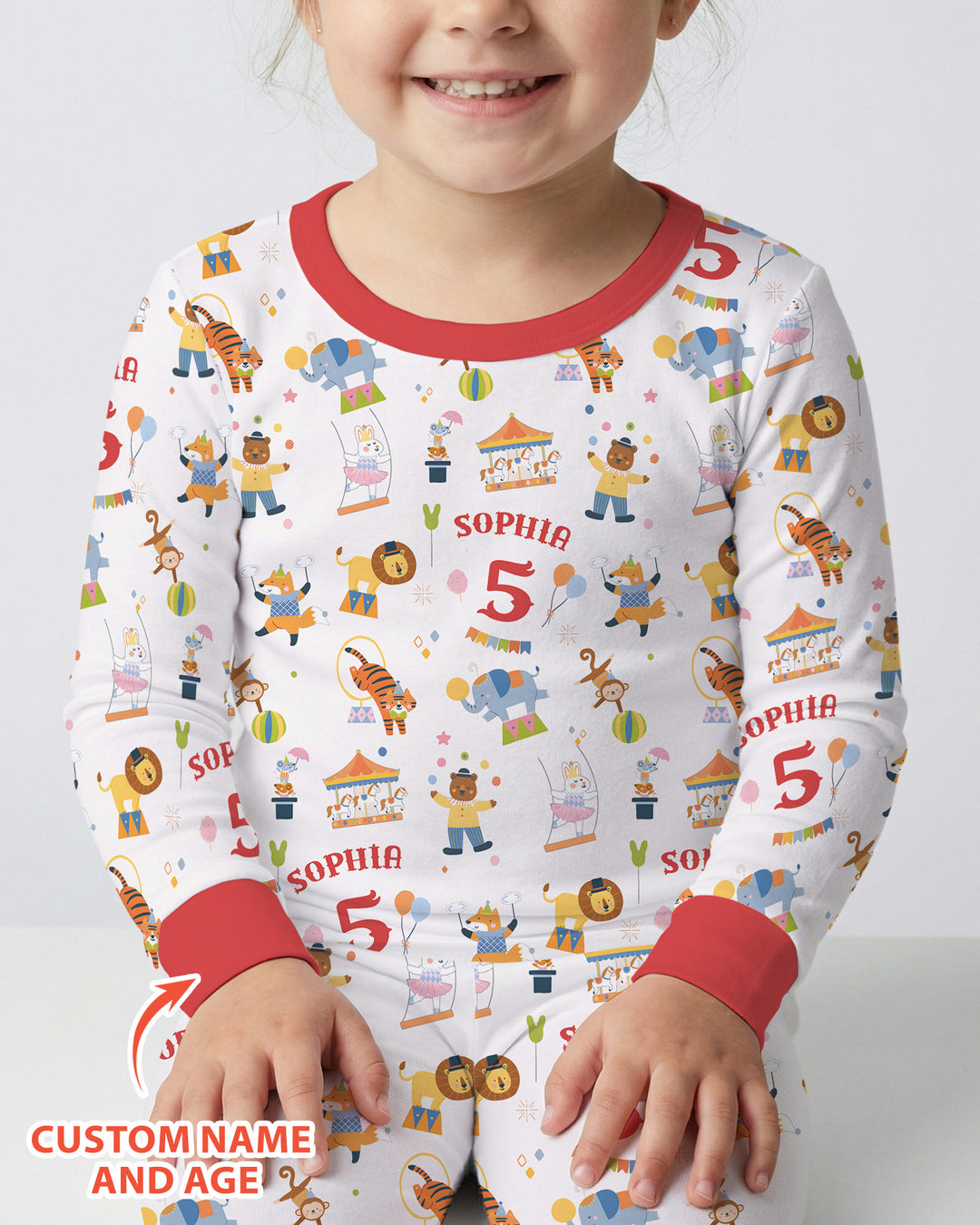Custom Name Birthday Circus Bamboo Two Piece Long Sleeve Pajama Set