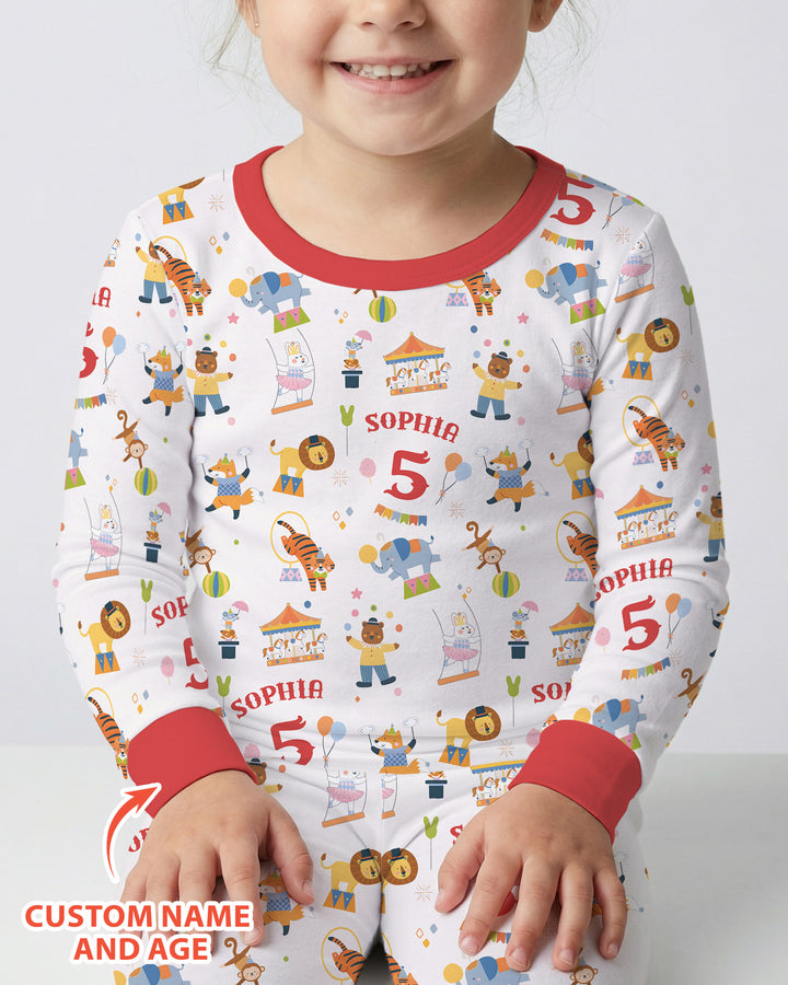 Custom Name Birthday Circus Bamboo Two Piece Long Sleeve Pajama Set