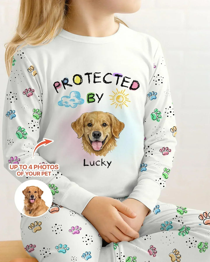 Custom Photo Crayon "Protected By" Bamboo Two Piece Long Sleeve Pajama Set