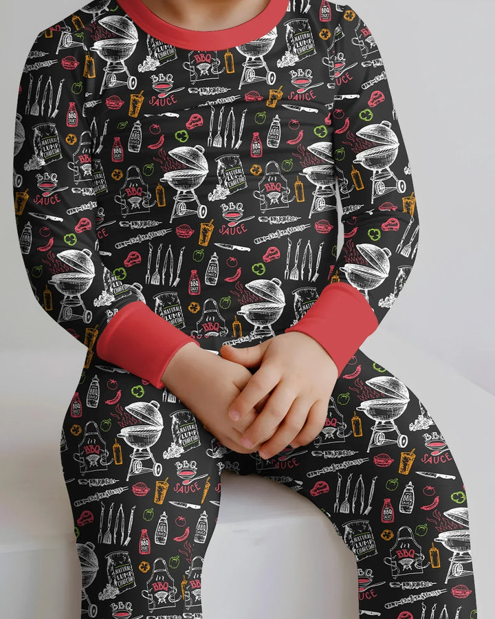 Backyard BBQ Party Family Matching Bamboo Two Piece Long Sleeve Pajama Set
